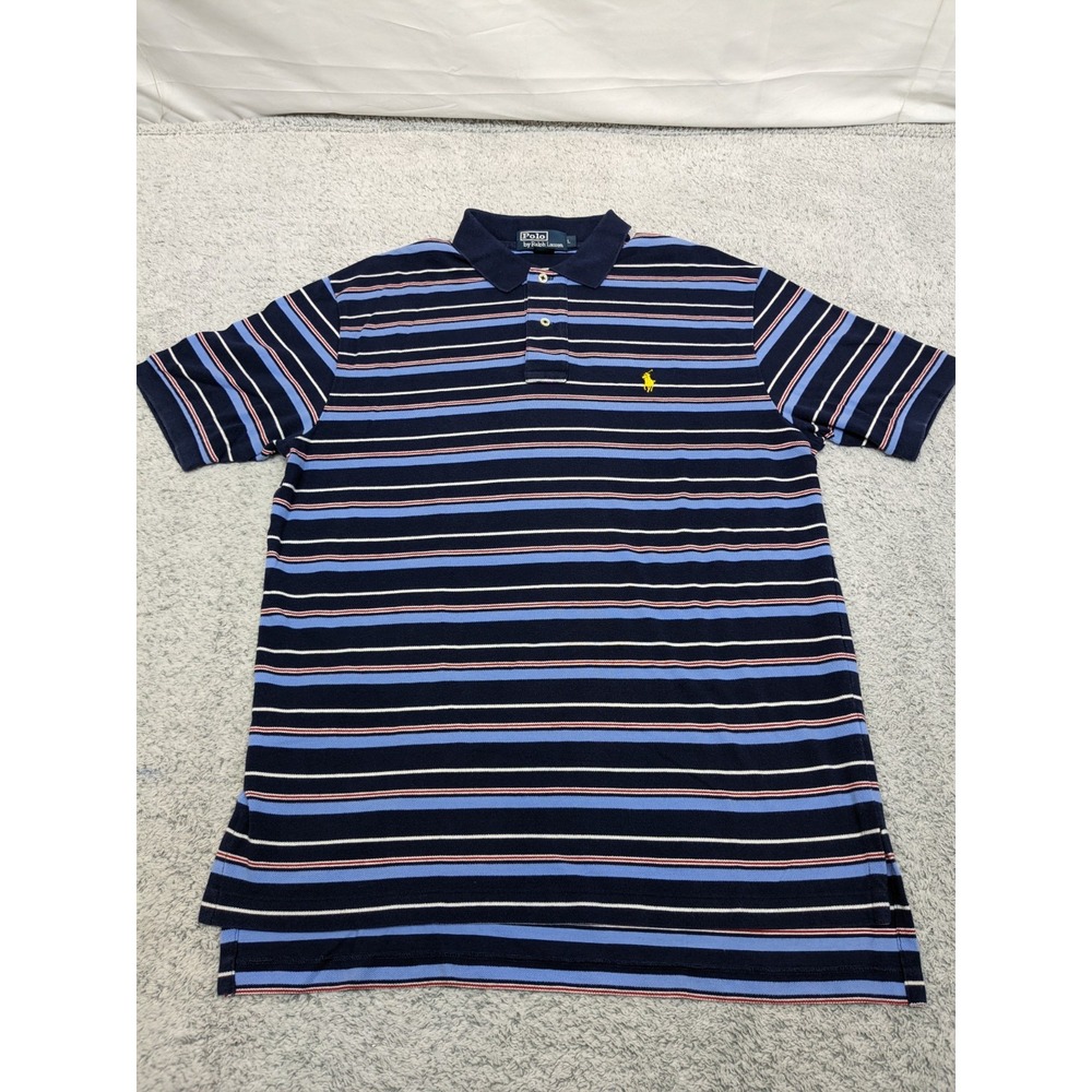 Polo Ralph Lauren Striped Polo Shirt Navy Blue Red Yellow Pony Logo Preppy Large